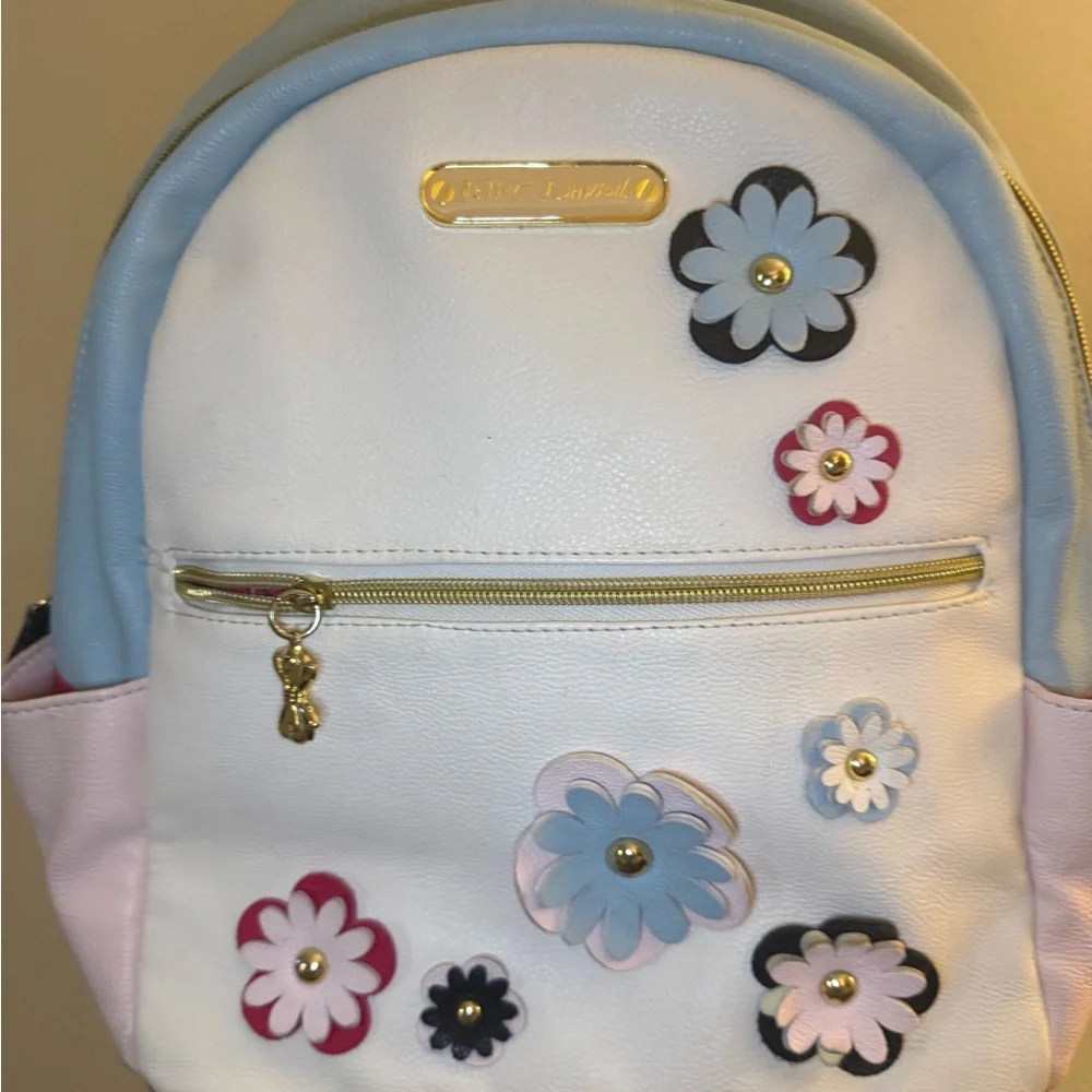Betsey Johnson Backpack with Floral Design in Blue and Pink